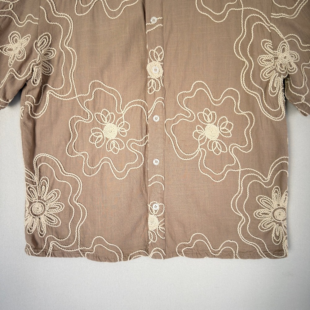 KROST Havana Floral Embroidered Shirt Linen Blend Short Sleeve Button Up Mens XL - Picture 4 of 10